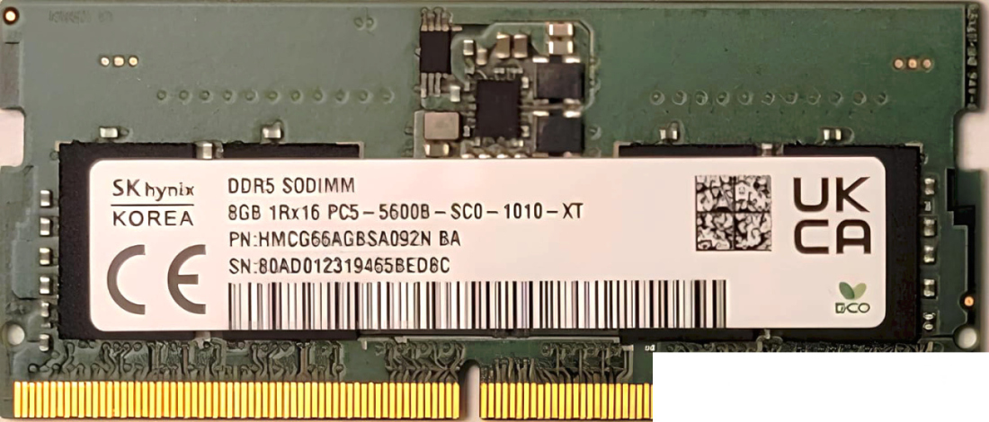 Оперативная память Hynix 8ГБ DDR5 SODIMM 5600 МГц HMCG66AGBSA092N